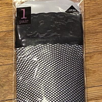 FISH NET Thigh-High BLACK Stockings STRETCH Nylon~LARGE~New SEALED Atmosphere