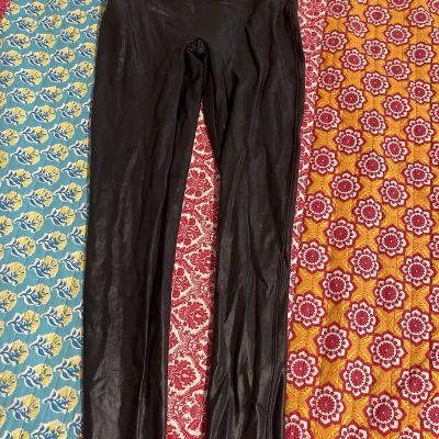 SPANX FAUX LEATHER LEGGINGS BLACK Size XL