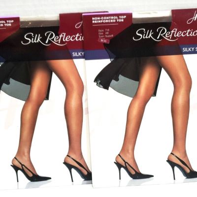 2 Hanes Silk Reflections Silky Sheer Pantyhose NIP Size AB Non Control Top Taupe