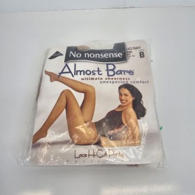 No Nonsense Almost Bare Pantyhose Size B Almost Black Lace Hi-Cut High Cut VTG