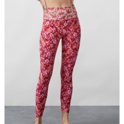 Kachel x Anthropologie Floral Contrast Pink Orange 7/8 Length Leggings Size S