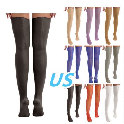 US Women's Silky Glossy Stockings Sheer Ultra Thin Seamless Thigh High Stockings