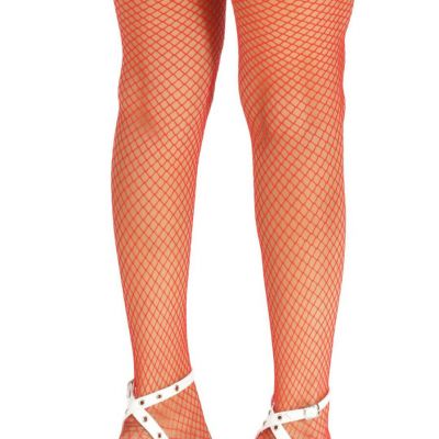 Fishnet Stockings w Lace Top, Red