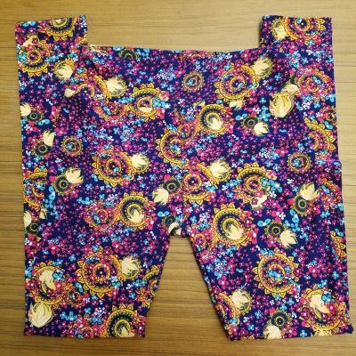 NWOT LuLaRoe OS Women’s Leggings Floral Pink Blue Namaste Bright