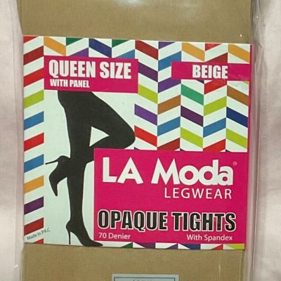 LA Moda Legwear Opaque Tights With Spandex Panel Queen Size Beige 1 Pair New