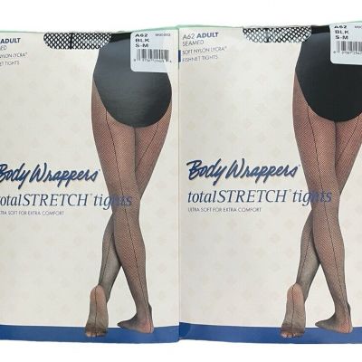 Women’s Body Wrappers Total Stretch Seamed Fishnet Tights In Black S/M-2 Pairs