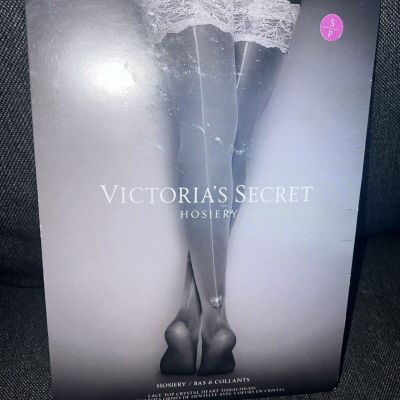 Victorias Secret SEXY Hosiery Lace Top Thigh Highs w/ Reinforced Heel Small