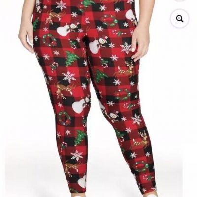 Terra And Sky Women’s Snowman Plaid Print Holiday Leggings Size 1X NWT