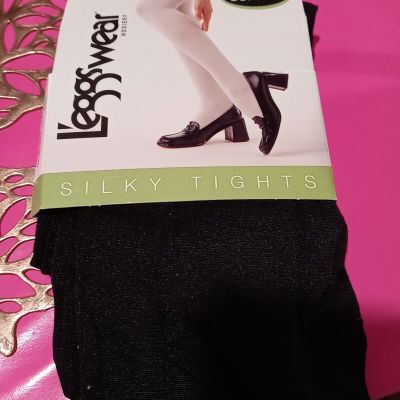 90s..LEGGS..SILKY OPAQUE TIGHTS SPANDEX..NEW..USA..BLACK..NEW..sz B