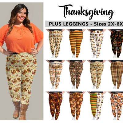 Thanksgiving Plus Size Leggings #1 - Give Thanks, Fall Holiday, Fashion Leggings