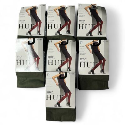 HUE Womens Absolute Opaque Luxe Tights Size 1 Army Green 7 Pair Pack New