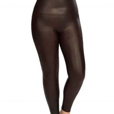 SPANX Faux Leather Shiny Leggings Burgundy Wine #2437P Size 2XL