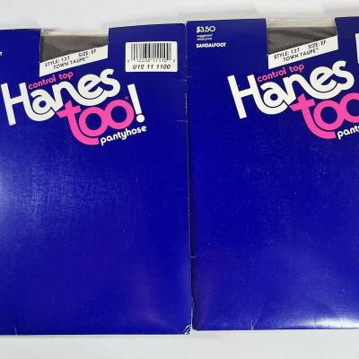 (2)Hanes Too Style 137 Sandalfoot Controll Top Size EF Color Town Taupe (2 Pair)