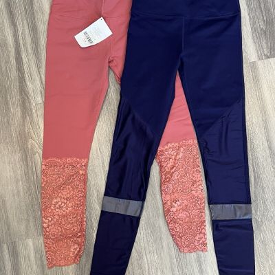 2 Pairs Of Fabletics Workout leggings With Lace Size Small Pink & Purple