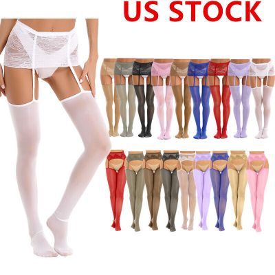 US Womens Sheer Lace Suspender Stockings Sexy Mini Skirt Thigh High Pantyhose