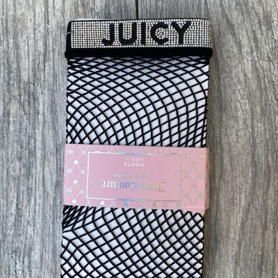 Juicy Couture Rhinestone Logo Fishnet Tights - Black, Size Large