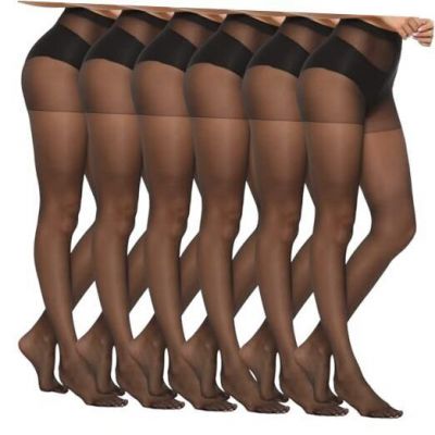 6 Pairs 20D Women's Sheer Tights Ultra Thin High Waist Pantyhose X-Large Black