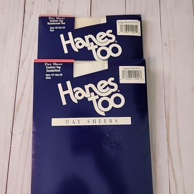 Hanes Too Pantyhose Day Sheers 2 Pair White Pearl Size CD Control Top