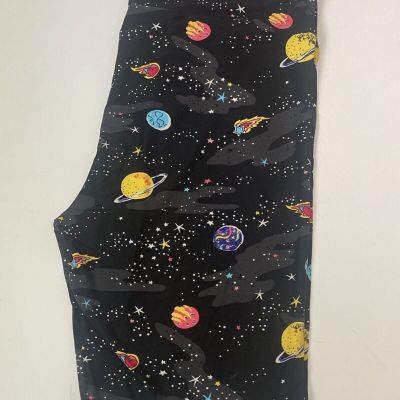 Lularoe Galaxy Outer Space Stars & Planets Black Background Leggings Size TC