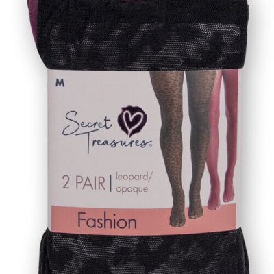 Secret Treasures Women's Wine Red Opaque & Black Leopard 2 Pack Tights Size M