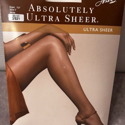 Hanes Absolutely Ultra Sheer 707 Sz F White Control top Sheer Toe Pantyhose