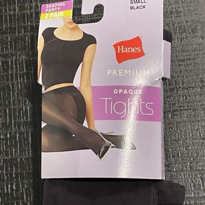 Hanes Premium Women's 2pk Opaque Tights Black Shaping Panty Size S