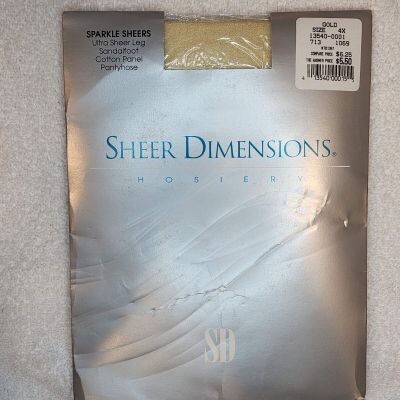 Vintage Sheer Dimensions Hosiery Sparkle Sheers Gold Size 4X