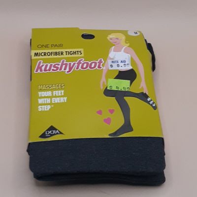 KUSHYFOOT MICROFIBER Gray Black Tights~M 115-165 lbs~Padded Massage Sole