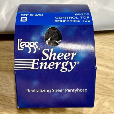 LEGGS Sheer Energy Control Top Pantyhose~Size B~Off Black~Reinf Toe~Sealed~65205