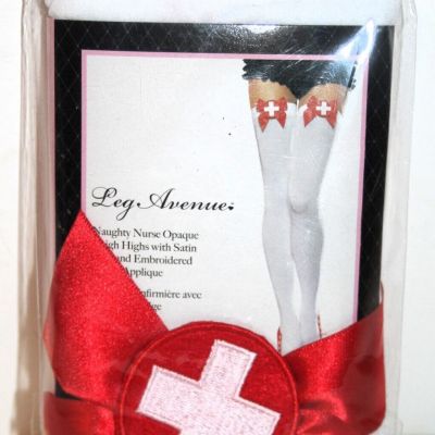 LEG AVENUE White NAUGHTY NURSE Opaque THIGH HIGHS w/SATIN Bow WOMEN One Size NEW