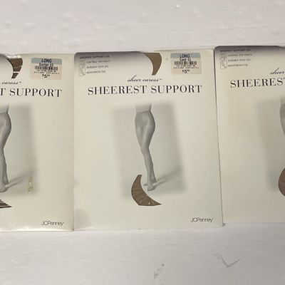 Sheer Caress Sheerest Support Pantyhose Size Long 2 Sand And 1 Suntan Lot Of 3