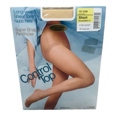 Vintage JCPenney Control Top Super Shaper Pantyhose straw short NWT nude heel