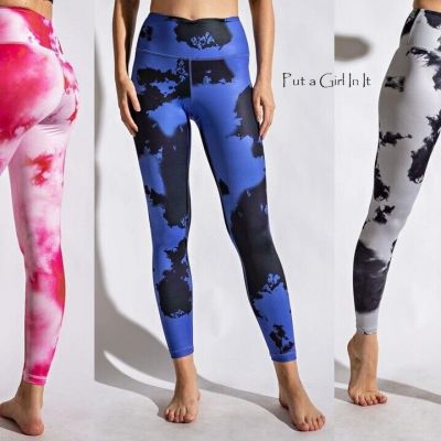 New PLUS SIZE Womens BLUE PINK GRAY TIE DYE MICROFIBER LEGGINGS PANTS 1X 2X 3X