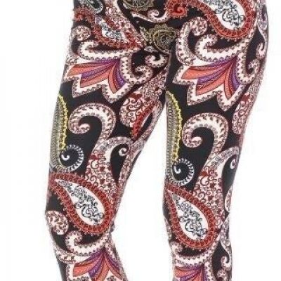 Raspberry Paisley Colorful Capri Leggings Regular And Plus Sizes