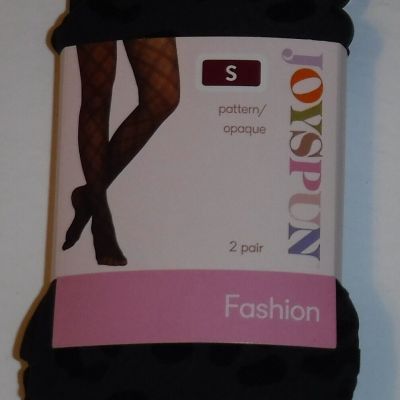 Joyspun Women's Purple Opaque & Black Flocked Leopard 2 Pack Tights Size Small