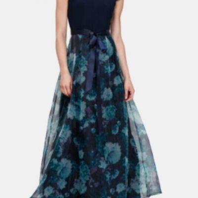 Sl Fashions Floral-Organza Gown - Navy Floral 10