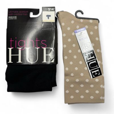 Hue Ultimate Opaque Control Top Tight Size 1 Black - 1 Pair Chinos Dot Sock New