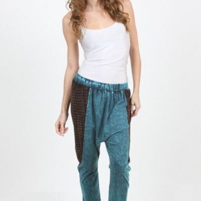 NEW TEAL BLUE BLACK VOCAL CRYSTAL RHINESTONE HAREM STYLE BOHO PANTS S M L XL