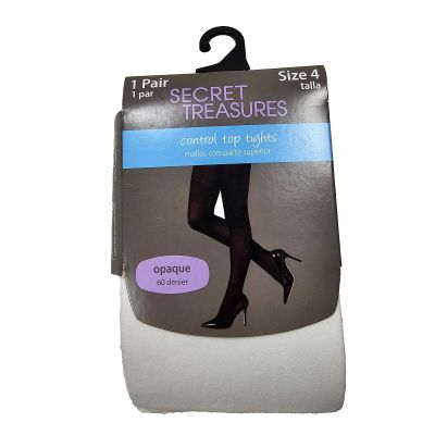 Secret Treasures Control Top Tights Nylon Pantyhose Size 4 Opaque 60 White 1pair