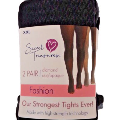 Secret Treasures Tights 2 Pair Size XXL Black Diamond Dot Opaque