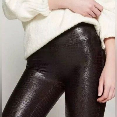 Spanx Faux Leather Leggings Womens Medium Brown Croc Shiny Shine City Slimming