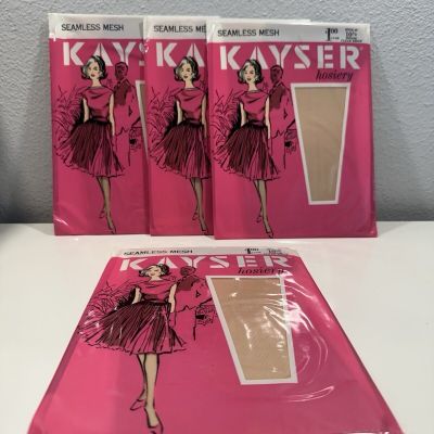 VINTAGE Kayser Hosiery Seamless Mesh-Clear Beige Sz10.5 X 4 *NEW