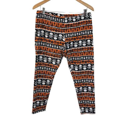 No Boundaries Halloween Skull Pumpkin Cropped Leggings Plus Size XXL Knit Black