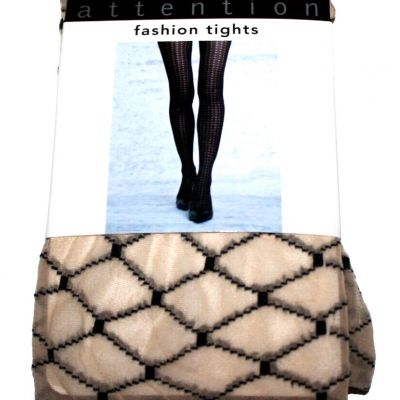 Attention Ladies' Nude/Black Diamond Pattern Control Top Fashion Tights Size M/L