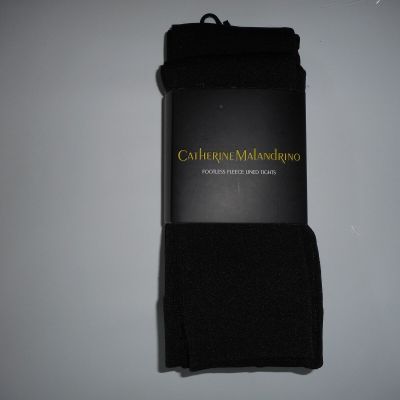 CATHERINE MALANDRINO 2 Pr Black FLEECE Lined Footless TIGHTS Womens S / M  NEW