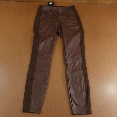 Fashion Nova Womens Size Small Chocolate Faux Leather Zipper Accent Leggings NWT