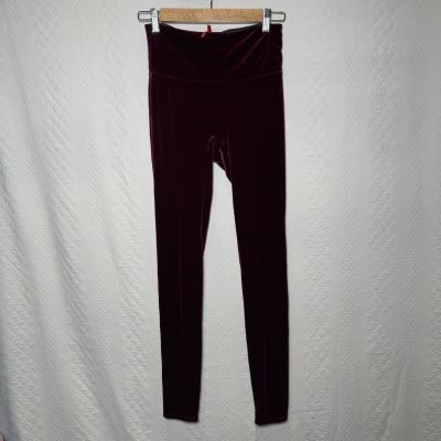 SPANX Velvet Leggings Women's medium Shiny Red Velour Stretch Shaping Pants