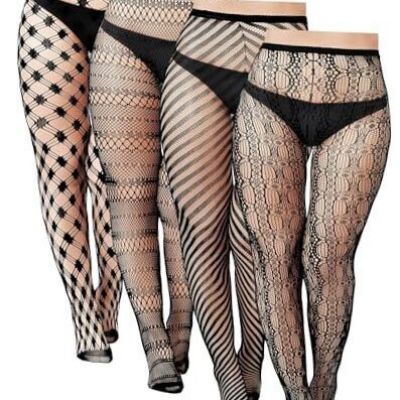 4 Pairs Plus Size Fishnet Stockings Black Hight XX-Large-3X-Large Elegant Style