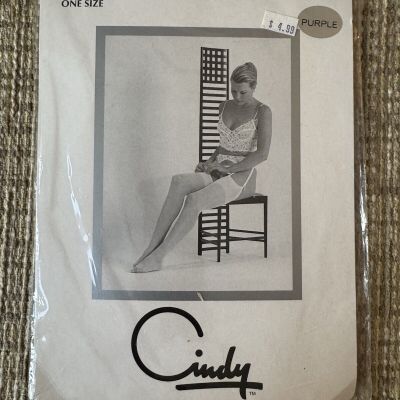 Cindy Ultra Sheer Lace Top Purple Thigh High Stockings One Sz Nylon England NEW