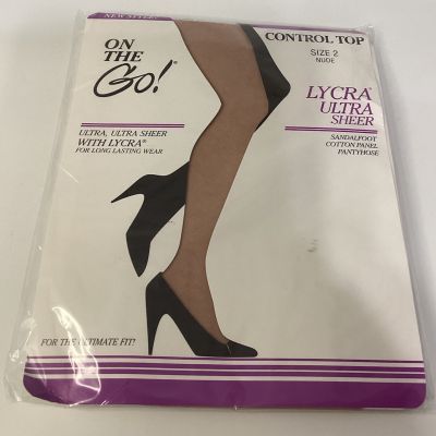 On The Go! Lycra Ultra Sheer Control Top Pantyhose Nude Size-2 NEW